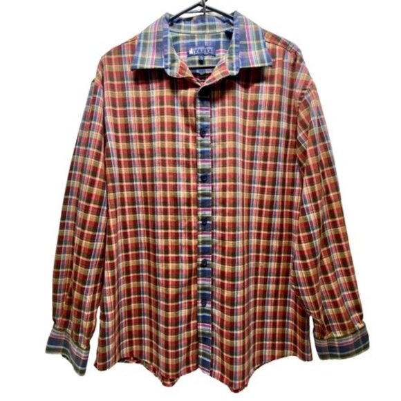 International Report Button Up Shirt Men's XL Red Blue Multicolor Plaid (Read) - Picture 1 of 11